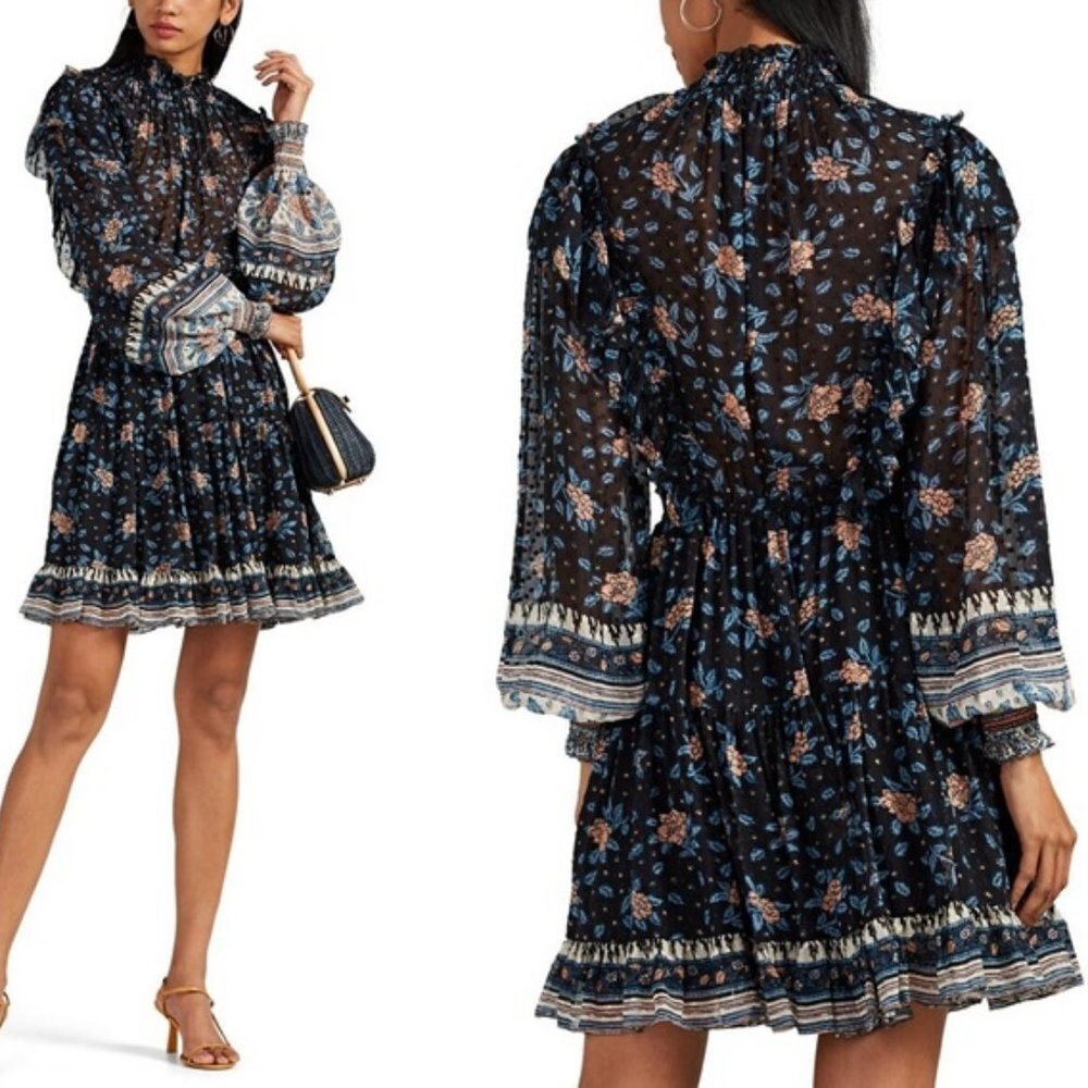 Ulla Johnson Vivian Silk Mini Dress in Noir Floral 4